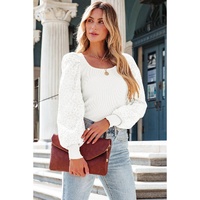 Azura Exchange Ribbed Knit Puff Sleeve Top - S thumbnail