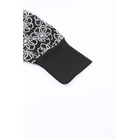 Black Flower Puff Sleeve Ribbed Knit Top - M thumbnail