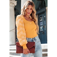 Azura Exchange Puff Sleeve Ribbed Knit Top - XL thumbnail