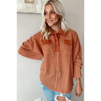 Azura Exchange Button Contrast Trim Waffle Knit Top - L thumbnail
