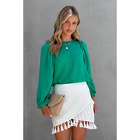 Azura Exchange Satin Puff Long Sleeve Crewneck Blouse - S thumbnail