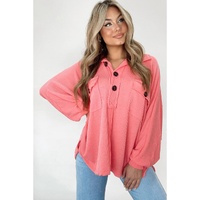 Pink Corded Flap Pocket Henley Top - M thumbnail