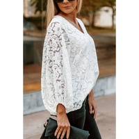 Azura Exchange Floral Lace Crochet V Neck Top - S thumbnail