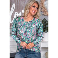 Azura Exchange Elegant Floral Print Long Sleeve Blouse - S thumbnail