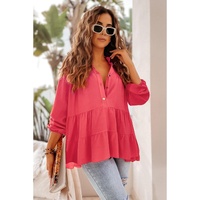 Azura Exchange Half Buttoned Ruffle Tiered Long Sleeve Blouse - S thumbnail