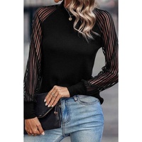 Azura Exchange Striped Mesh Long Sleeve Crewneck Ribbed Top - L thumbnail