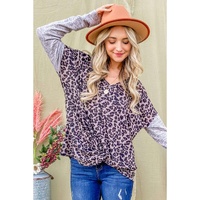 Azura Exchange Leopard Print Drop Shoulder Patchwork Sleeve Top - M thumbnail