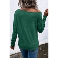 Green Asymmetrical Cut Out Buttoned Long Sleeve Top - M thumbnail