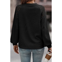 Black Lace Long Sleeve Textured Pullover - S thumbnail
