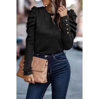 Azura Exchange Buttoned Puff Long Sleeve Sheath Top - L thumbnail