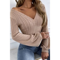 Azura Exchange Knitted Jacquard V Neck Lantern Sleeve Top - L thumbnail