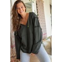 Gray Exposed Seam Raw Edge Hoodie with Pockets - M thumbnail