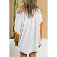 Brown Color Block Patchwork Chest Pocket Long Sleeve Top - L thumbnail