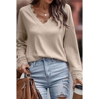 Azura Exchange Lace Trim V Neck Long Sleeve Top - M thumbnail
