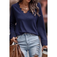 Azura Exchange Ribbed Texture V Neck Long Sleeve Top - S thumbnail