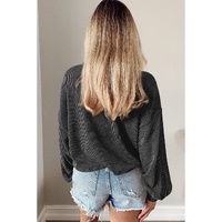 Black Cording Drop Shoulder Puff Sleeve Casual Long Sleeve Top - L thumbnail