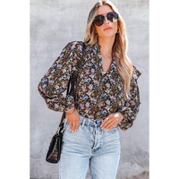 Azura Exchange Floral Print Ruffled Bubble Sleeve Shirt - L thumbnail