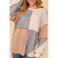 Multicolor Exposed Seam Colorblock Oversized Knit Top - L thumbnail