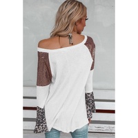 White Sequin Patchwork Bell Sleeve V Neck Tunic Top - M thumbnail