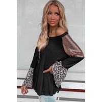 Black Sequin Patchwork Bell Sleeve V Neck Tunic Top - M thumbnail
