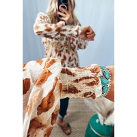 Azura Exchange Leopard Jacquard Puff Sleeve Peplum Blouse - L thumbnail