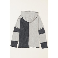 Gray Colorblock Seamed Ribbed Henley Hoodie - S thumbnail