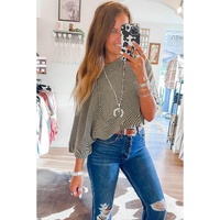 Azura Exchange Boatneck Batwing Sleeve Cording Blouse - S thumbnail