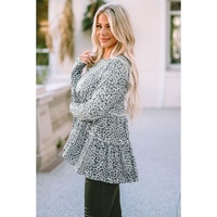 Azura Exchange Leopard Print Long Sleeve Ruffled Blouse - S thumbnail
