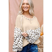 Azura Exchange Patchwork Leopard Print Lantern Sleeve Top - M thumbnail