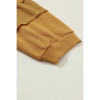 Exposed Seam Patchwork Bubble Sleeve Waffle Knit Top - S thumbnail