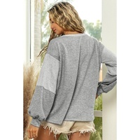 Gray Contrast Patchwork Double Chest Pocket Top - L thumbnail