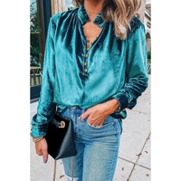 Azura Exchange Womens Green Velvet Blouse - L thumbnail