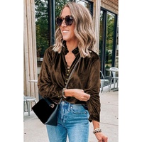 Desert Palm Frilled Neck Buttoned Front Velvet Top - 2XL thumbnail