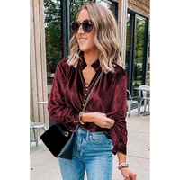 Biking Red Frilled Neck Buttoned Front Velvet Top - 2XL thumbnail