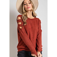 Orange Cutout Cold Shoulder Long Sleeve Top - M thumbnail