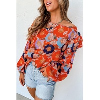 Azura Exchange Floral Print Ruffle Puff Sleeve Blouse - L thumbnail