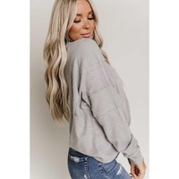 Gray Waffle Patchwork Dolman Sleeve Henley Top - L thumbnail