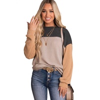 Azura Exchange Color Block Long Sleeve Ribbed Loose Top - S thumbnail