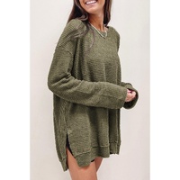 Azura Exchange Oversized Green Waffle Knit High Slits Top - M thumbnail