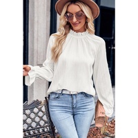 Azura Exchange Frilled Mock Neck Ripple Sleeve Blouse - L thumbnail