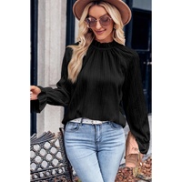 Azura Exchange Frilled Mock Neck Ripple Bubble Sleeve Blouse - XL thumbnail