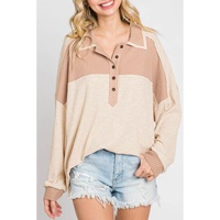 Apricot Oversized Knit Top With Waffle Contrast - M thumbnail