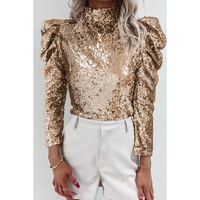 Azura Exchange Sequin Mock Neck Bubble Sleeve Top - XL thumbnail