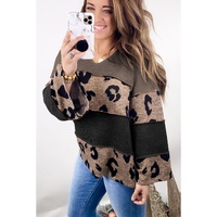 Multicolour Colorblock Patchwork V-Neck Loose Sleeve Knit Top - L thumbnail