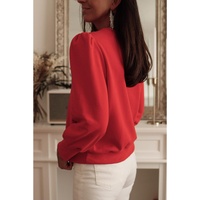 Red Button Tab Detail Long Sleeve Top - XL thumbnail
