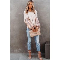 Azura Exchange Apricot Sequin Patchwork Sleeve Waffle Knit Top - XL thumbnail