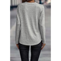 Gray Side Buttons Crew Neck Knit Top - M thumbnail