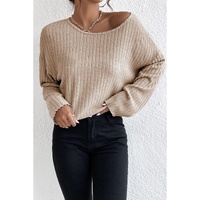 Azura Exchange Beige Drop Shoulder Loose Ribbed Knit Top - XL thumbnail