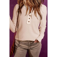 Beige Waffle Knit Textured Henley Top - XL thumbnail