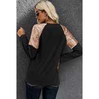 Black Leopard Boo Ghost Graphic Sequin Raglan Sleeve Top - S thumbnail
